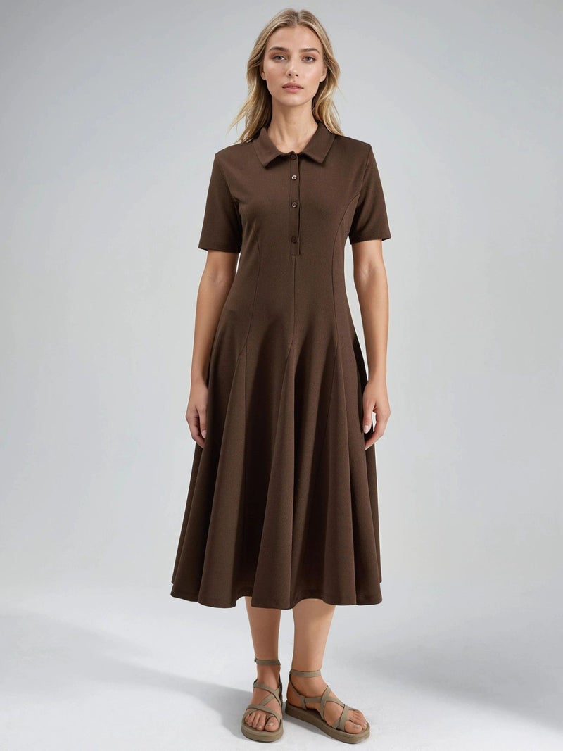 BUSEM Midi A-Line Dress with Shirt Collar - Image 1